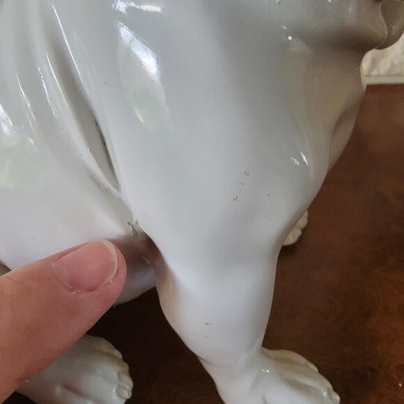 White glossy  english Bulldog figurine rhinestone collar - Picture 11 of 13